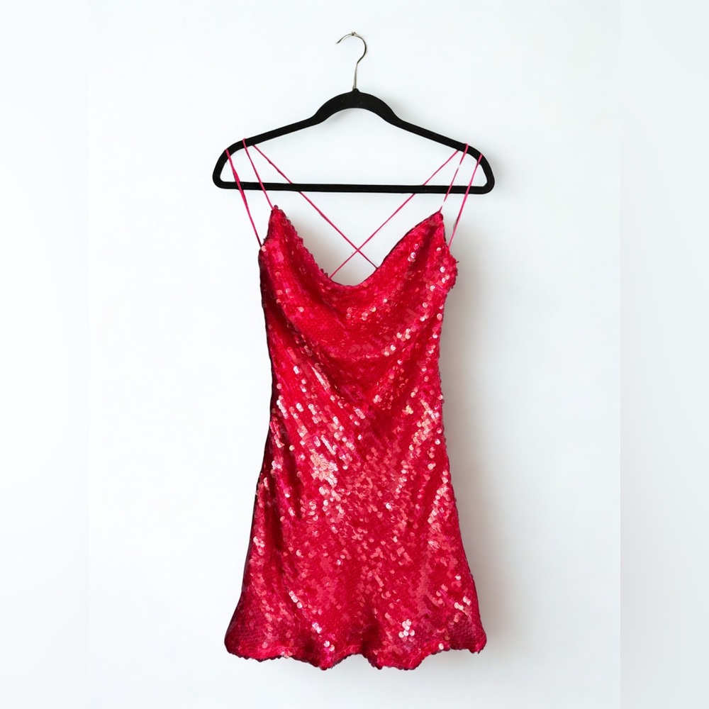 Zara Hot Pink Sequin Slip Mini Dress